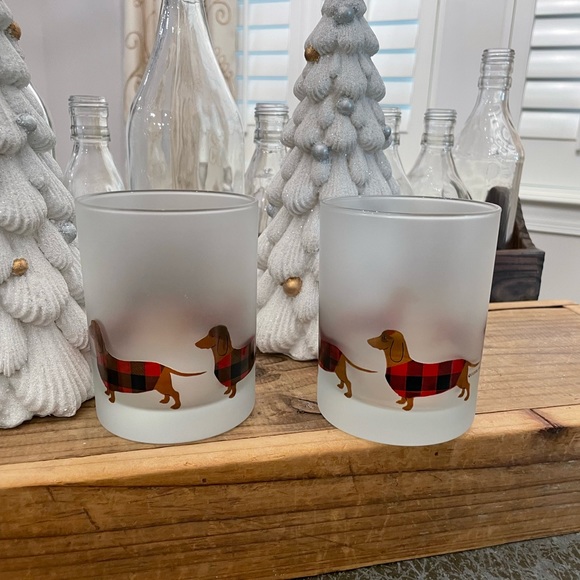 ALBERTO CULVER “CHRISTMAS DACHSUND” OLD FASHION BAR GLASSES - Picture 1 of 7